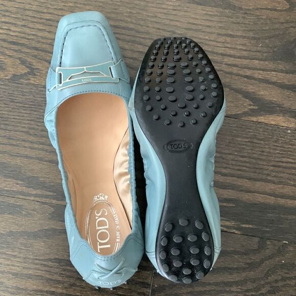 🥿Tod’s Square Toe Ballet Flats Leather Blue - Picture 4 of 7